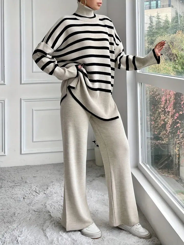 Layla™ - Stilvolles gestreiftes Rollkragenhosen-Set 