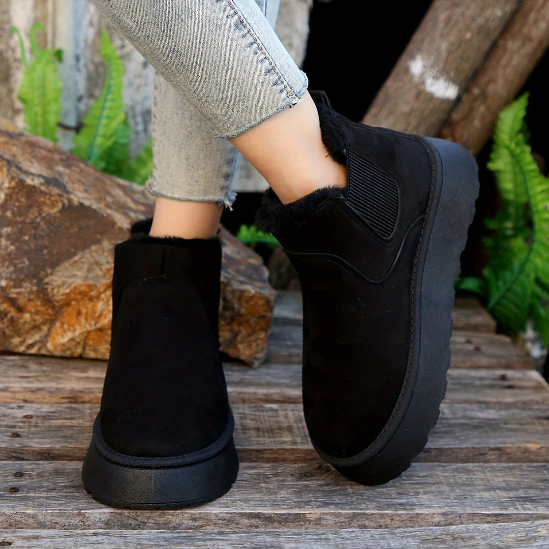 Winter Snow Boots Fashion Flat Thick-soled Cotton Shoes Round Toe Warm Plush Ankle Boot For Women - Modefluss