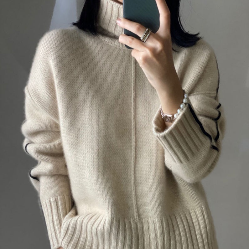 Loose Thickened High Collar Sweater Idle Matching Pure Wool Knit Bottoming Shirt - Modefluss