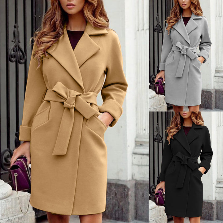 Mode schlanke Gürtel Revers Woll jacke - Modefluss