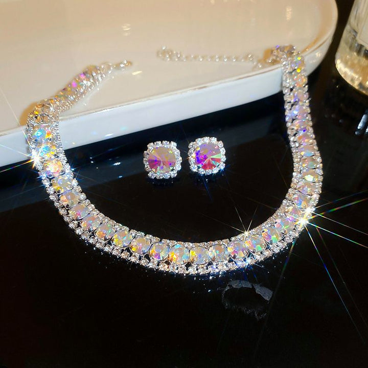 Diamond-embedded Square Earrings Necklace Special Interest Light Luxury Elegant High-grade Clavicle Chain - Modefluss