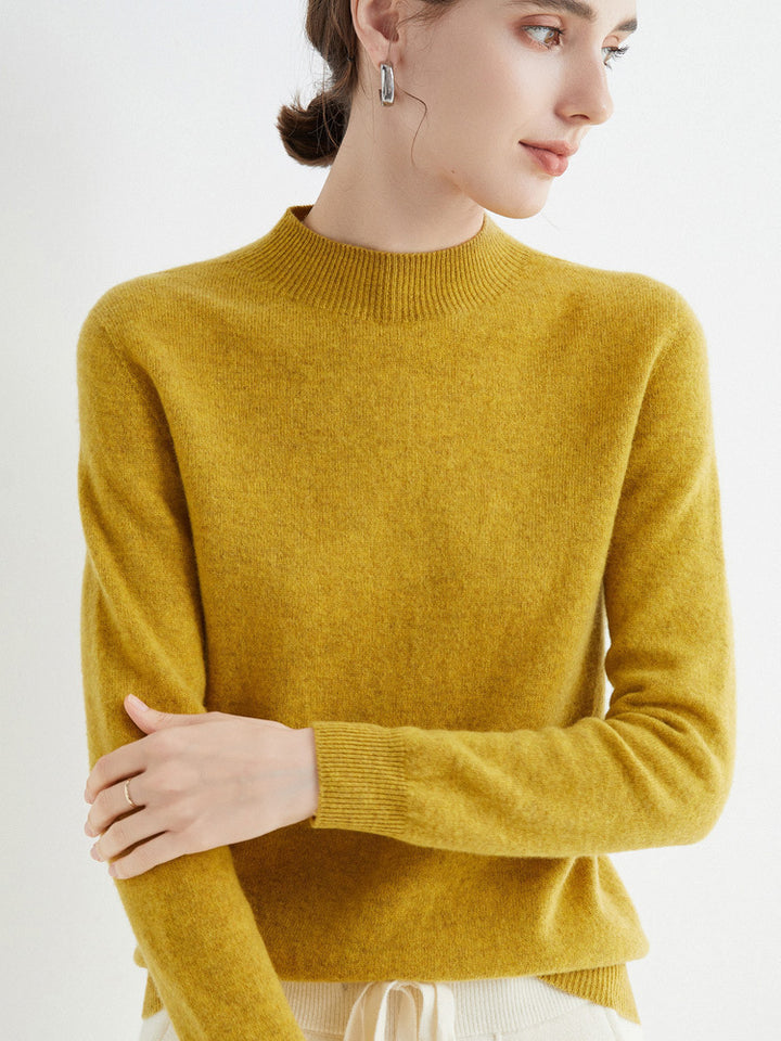 Half High Collar Pure Wool Women's Long Sleeved Knitted Base Sweater - Modefluss