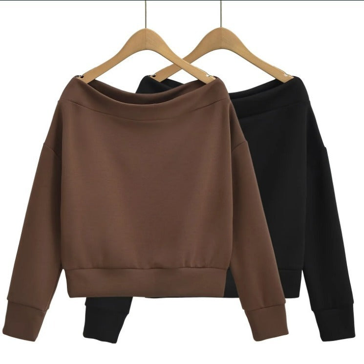 Women's French Off-shoulder Shoulder-baring Pullover Long Sleeve Sweater - Modefluss