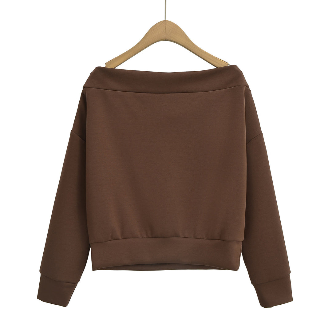 Women's French Off-shoulder Shoulder-baring Pullover Long Sleeve Sweater - Modefluss