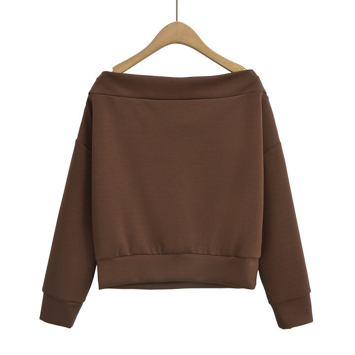 Women's French Off-shoulder Shoulder-baring Pullover Long Sleeve Sweater - Modefluss