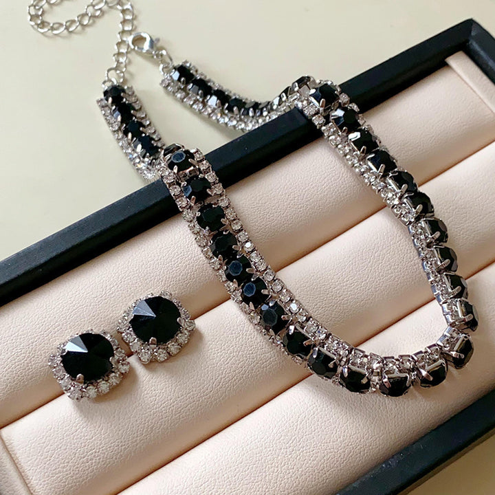 Diamond-embedded Square Earrings Necklace Special Interest Light Luxury Elegant High-grade Clavicle Chain - Modefluss
