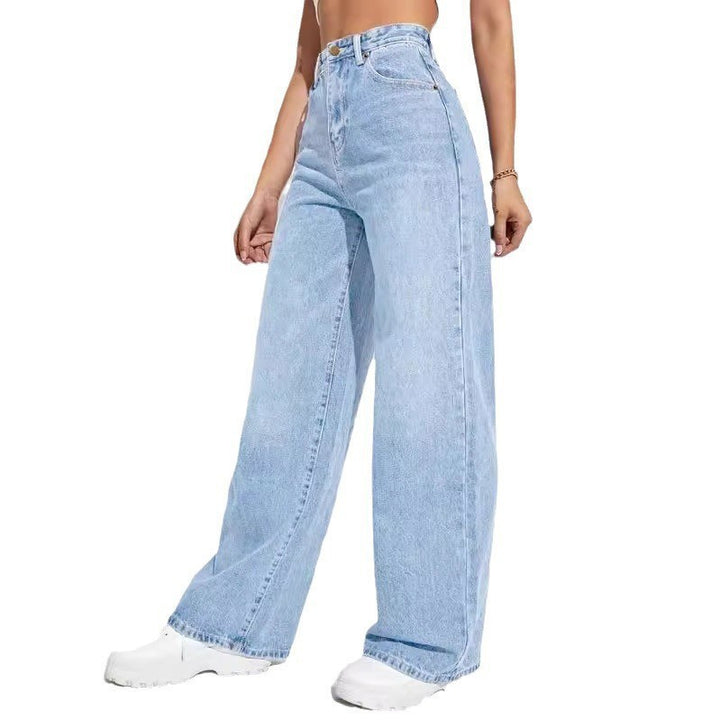 Europäische und amerikanische Damen Jeans mit hoher Taille schlank gerade - Modefluss