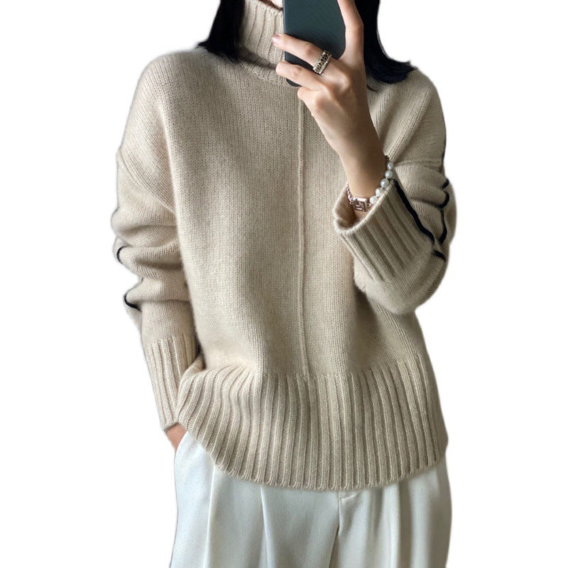 Loose Thickened High Collar Sweater Idle Matching Pure Wool Knit Bottoming Shirt - Modefluss