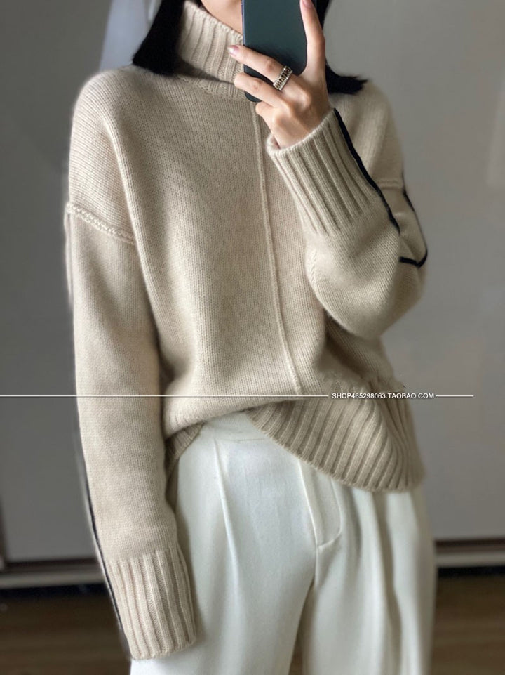 Loose Thickened High Collar Sweater Idle Matching Pure Wool Knit Bottoming Shirt - Modefluss