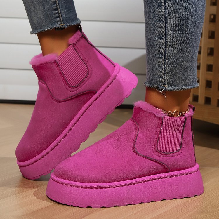 Winter Snow Boots Fashion Flat Thick-soled Cotton Shoes Round Toe Warm Plush Ankle Boot For Women - Modefluss