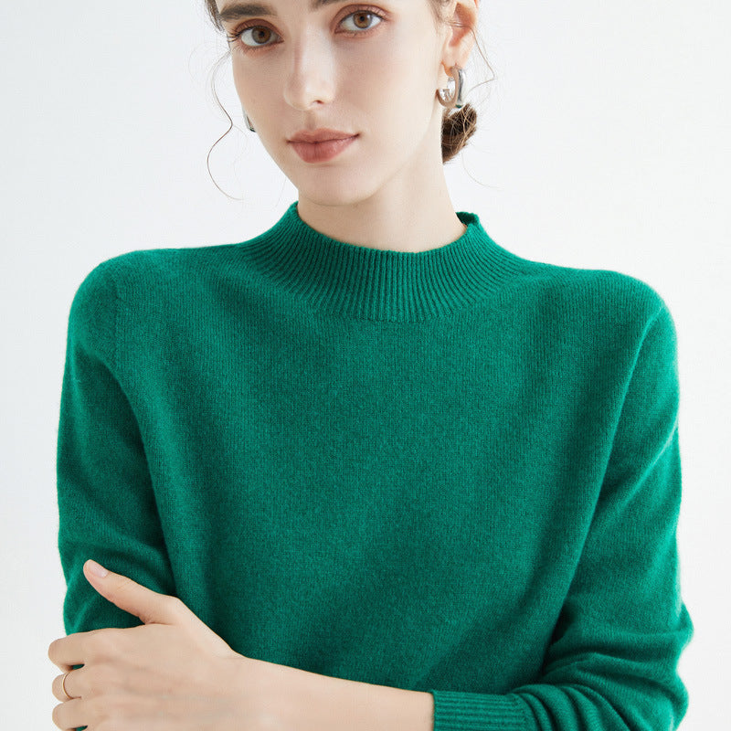 Half High Collar Pure Wool Women's Long Sleeved Knitted Base Sweater - Modefluss