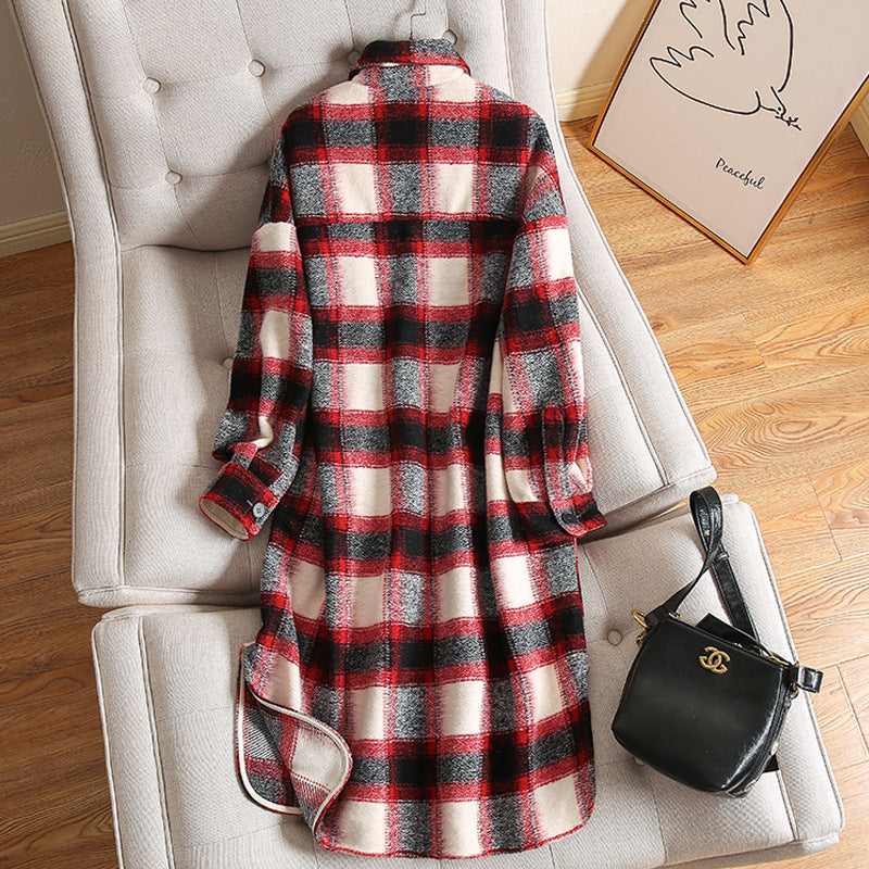 Lose Plaid Profil Wolle Mantel Mid-länge Frauen - Modefluss