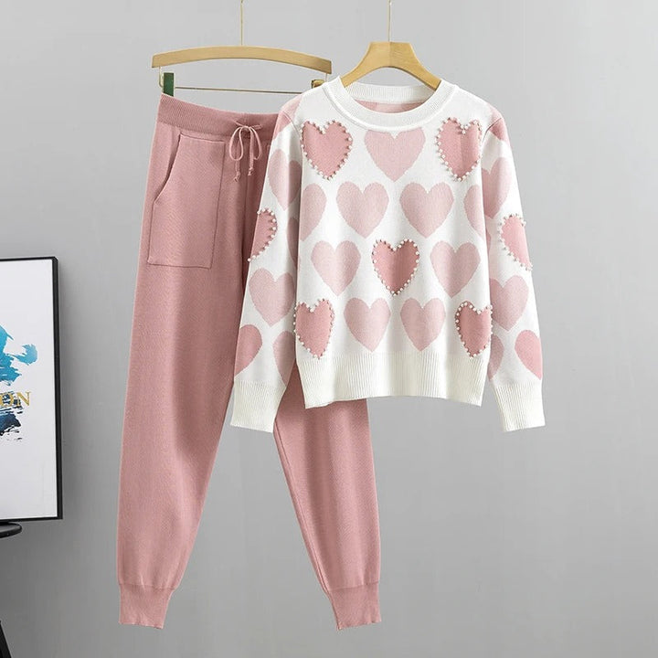 Nina™ - Bequemes Pyjama-Set aus Strick mit Herz-Print