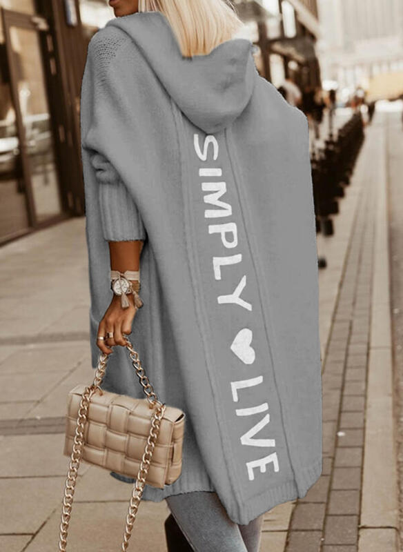 Hooded Loose Knit Mid-length Cardigan Jacket - Modefluss