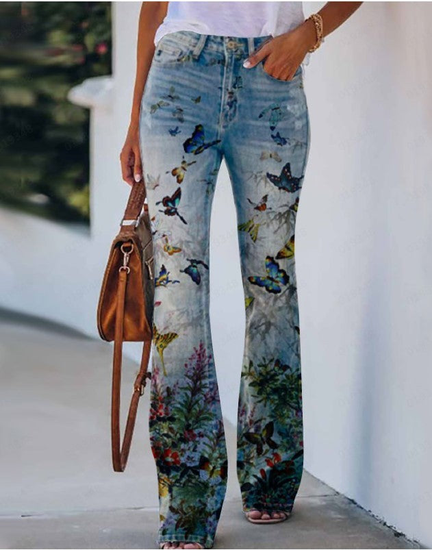 Sommer neue Blumen-Vogel-Print Damen hose - Modefluss