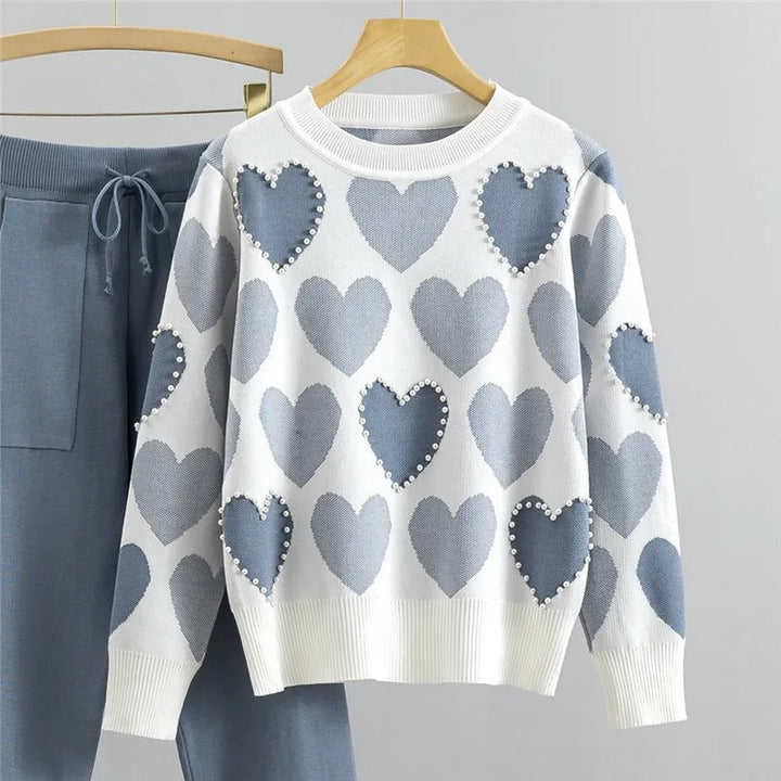 Nina™ - Bequemes Pyjama-Set aus Strick mit Herz-Print