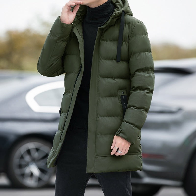 Langer Kapuzenmantel für Herren – Winterjacke, Warm, Winddicht, Mode, Einfarbig, Outdoor - Modefluss