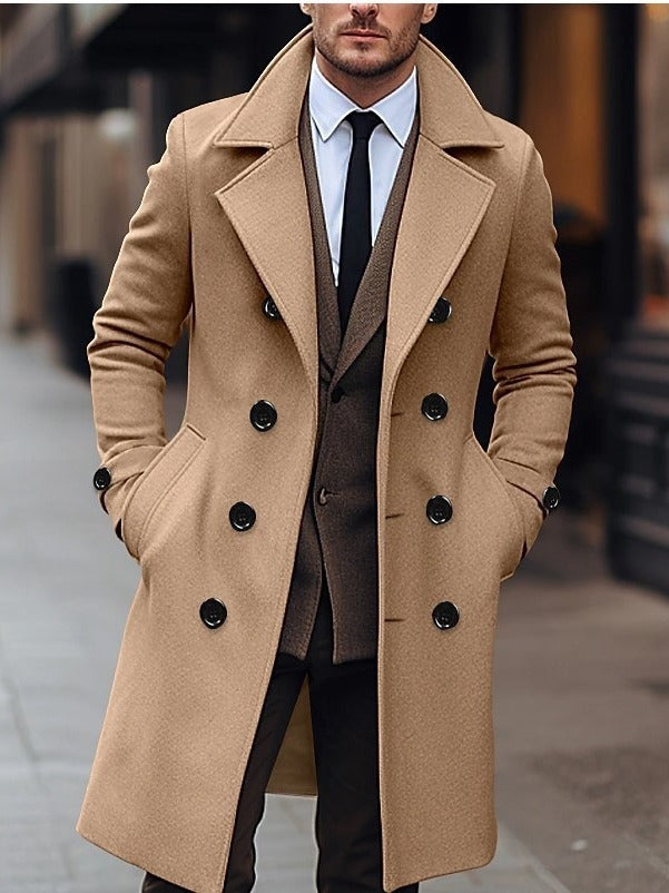 Fall Winter Men Woolen Coat Double Breasted Long - Modefluss