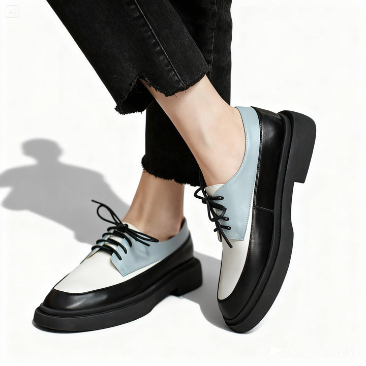 Genuine Leather Platform Lace Up White Loafers