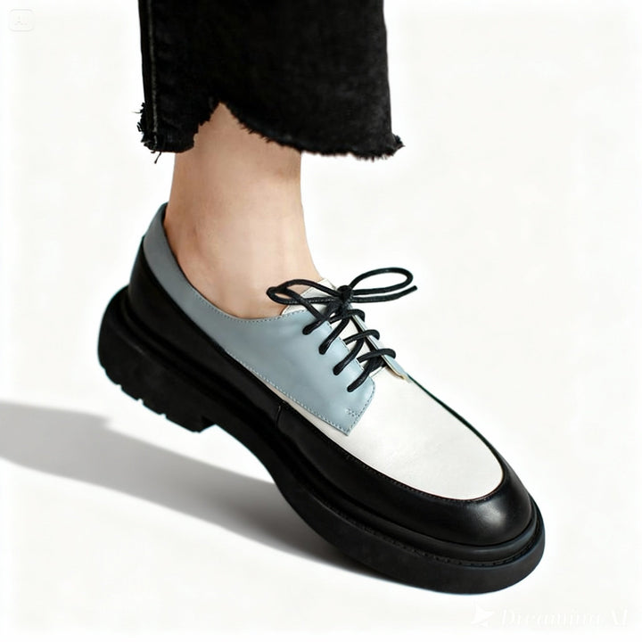 Genuine Leather Platform Lace Up White Loafers