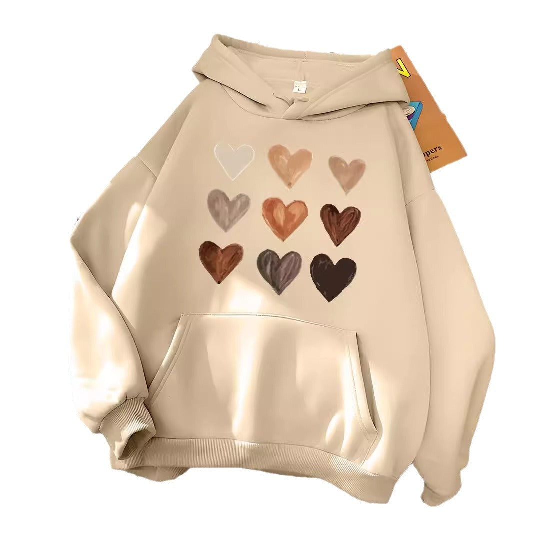 Gradient Heart-shaped Kangaroo Pocket Printed Hoodie - Modefluss