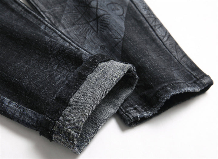 Punk Men's Skinny Jeans Mid-waist Printed - Modefluss
