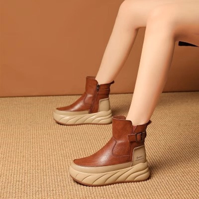 Fleece-lined Platform Muffin Platform Motorcycle Boots Casual Women's Shoes - Modefluss