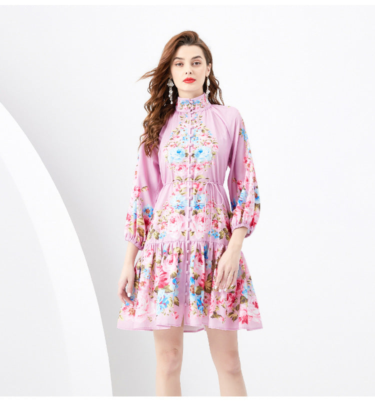 French Retro Printed Formal Dress - Modefluss