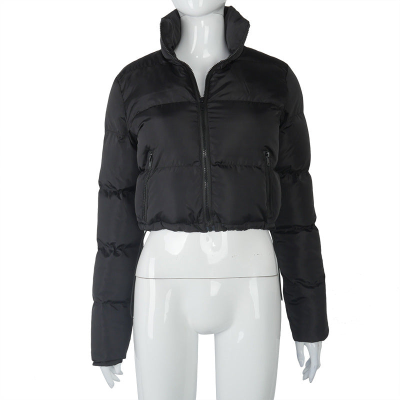 Fashion Short Coat Winter Warm Long-sleeved Stand Collar Zipper Bread Cotton Coat With Drawstring Design Women's Jacket - Modefluss