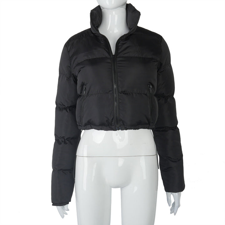 Fashion Short Coat Winter Warm Long-sleeved Stand Collar Zipper Bread Cotton Coat With Drawstring Design Women's Jacket - Modefluss
