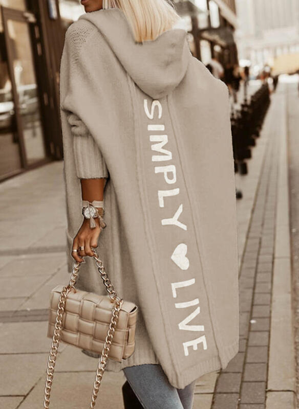 Hooded Loose Knit Mid-length Cardigan Jacket - Modefluss