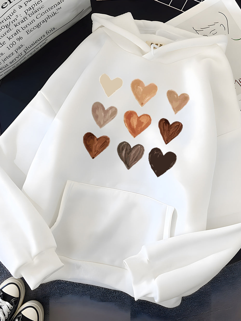 Gradient Heart-shaped Kangaroo Pocket Printed Hoodie - Modefluss