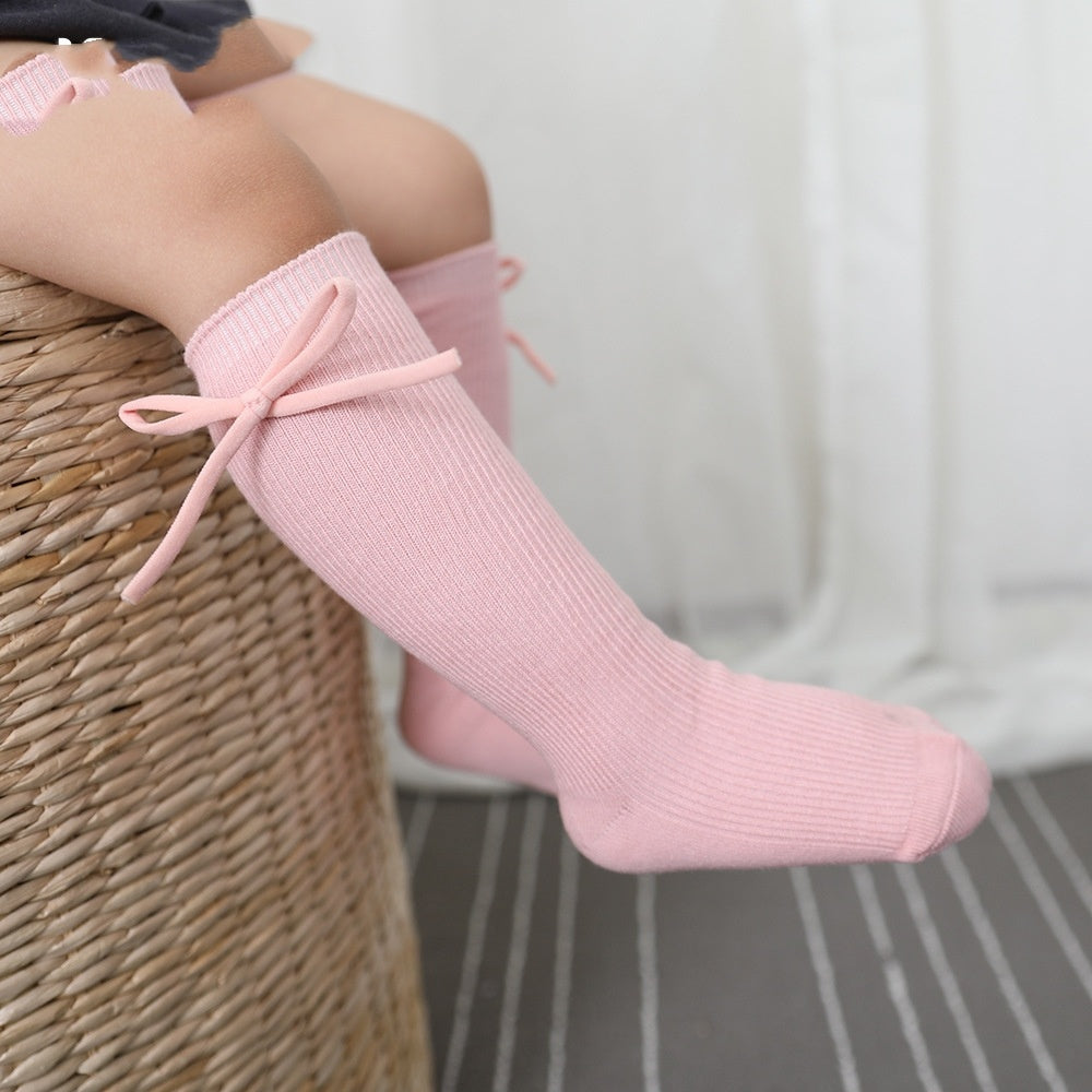 Girls' Bow Tube Socks Children's Monochrome Flat Mouth - Modefluss