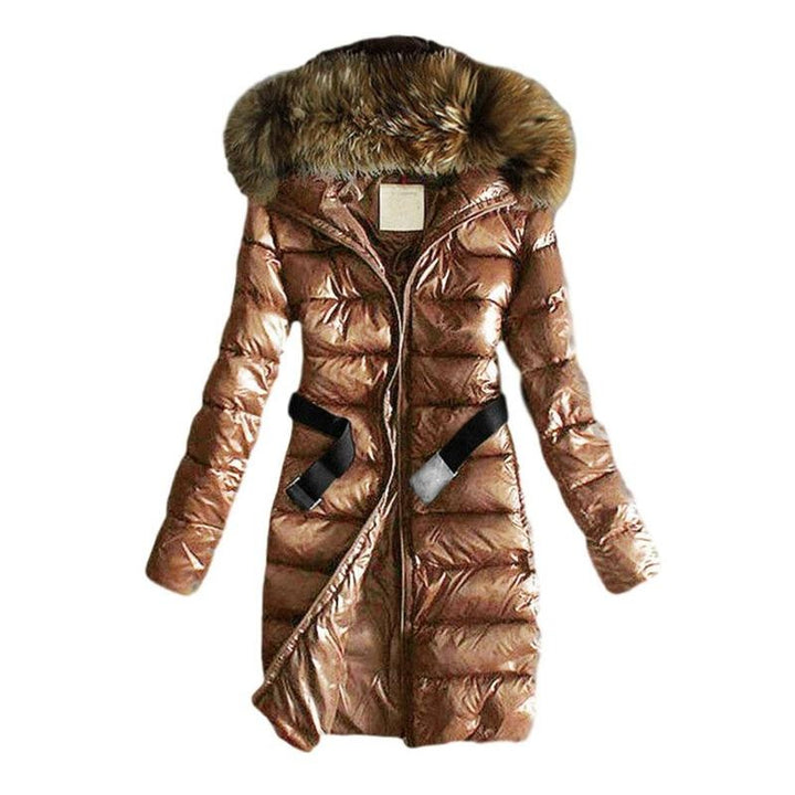 Long Quilted Jacket With Fur Collar And Raccoon Fur - Modefluss