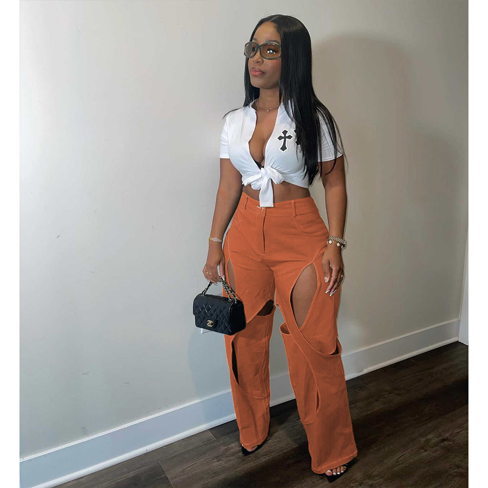 Baumwolle und Leinen Blume Casual Hosen Twist - Modefluss