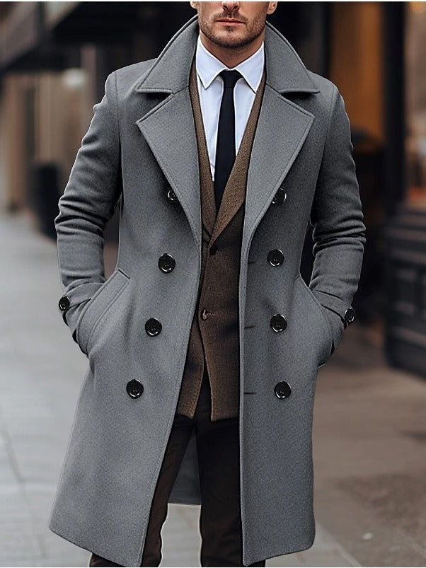 Fall Winter Men Woolen Coat Double Breasted Long - Modefluss