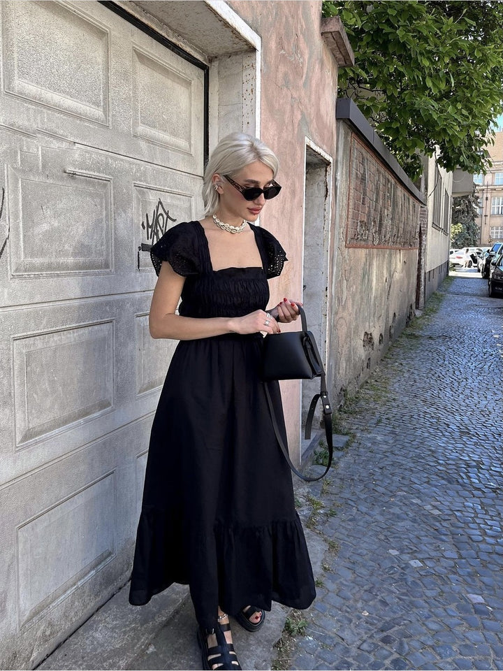 French Romantic Dress Black Design With Back - Modefluss