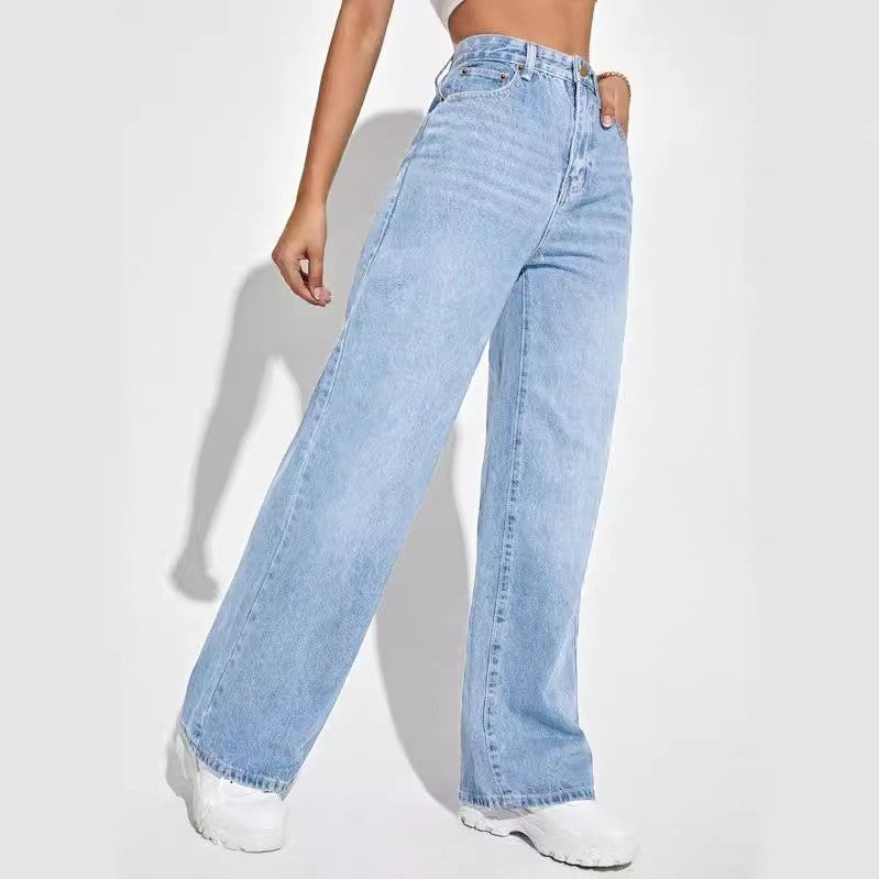 Europäische und amerikanische Damen Jeans mit hoher Taille schlank gerade - Modefluss
