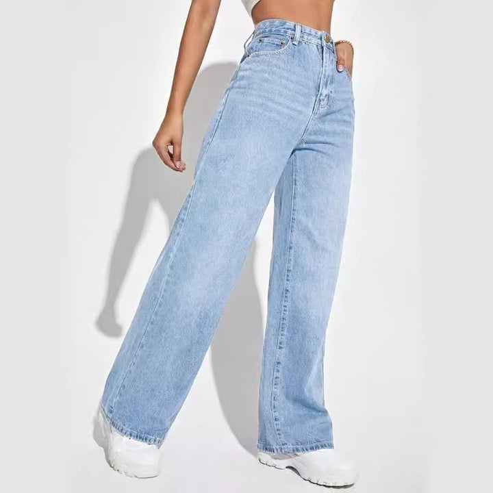 Europäische und amerikanische Damen Jeans mit hoher Taille schlank gerade - Modefluss