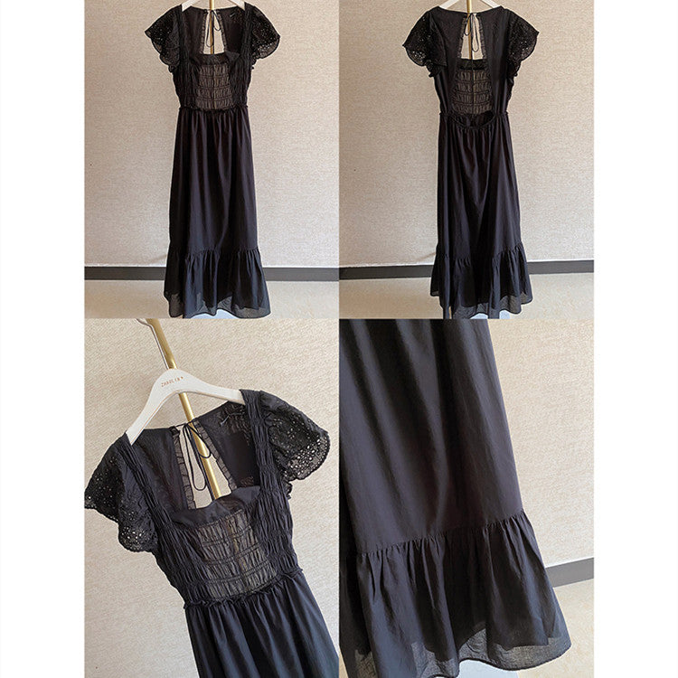 French Romantic Dress Black Design With Back - Modefluss