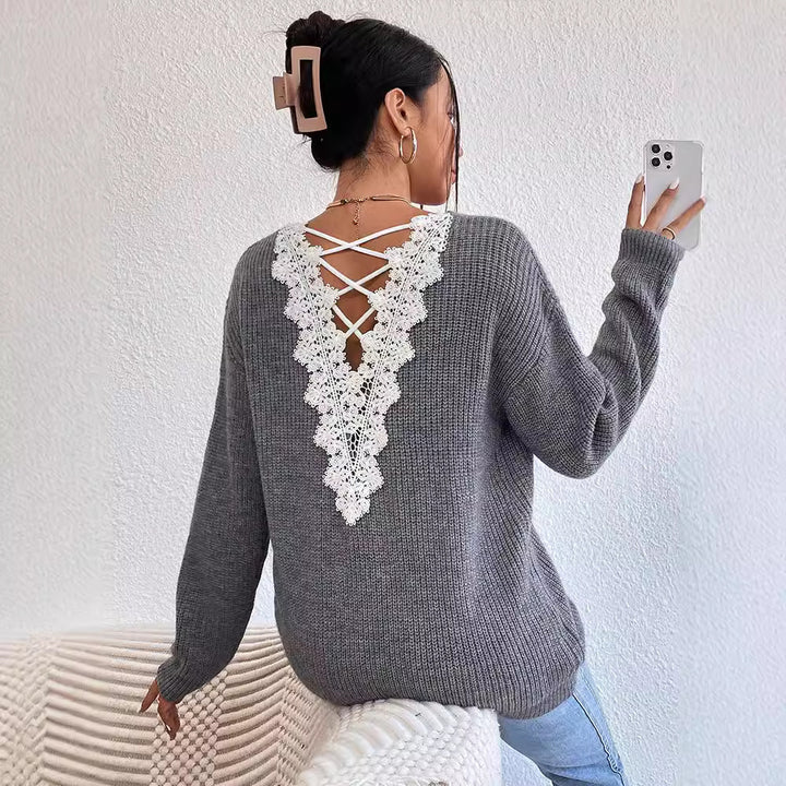 Y2k Clothes V-neck Sweater Ladies Winter Backless Streetwear Bandage Cashmere Sweater Women High Quality Fashion Clothes - Modefluss