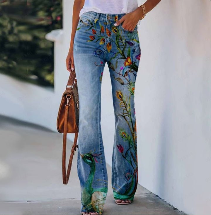 Sommer neue Blumen-Vogel-Print Damen hose - Modefluss