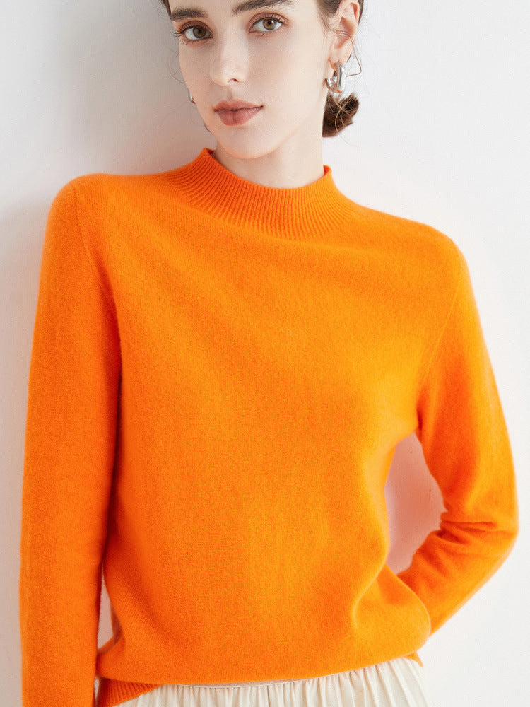 Half High Collar Pure Wool Women's Long Sleeved Knitted Base Sweater - Modefluss