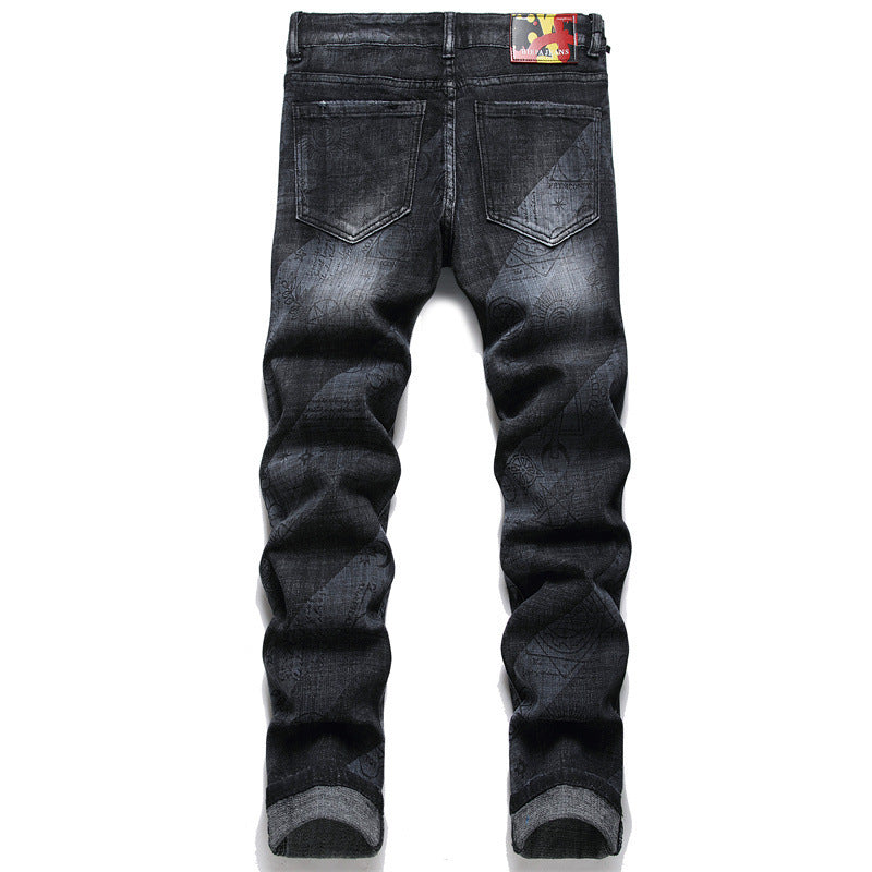Punk Men's Skinny Jeans Mid-waist Printed - Modefluss