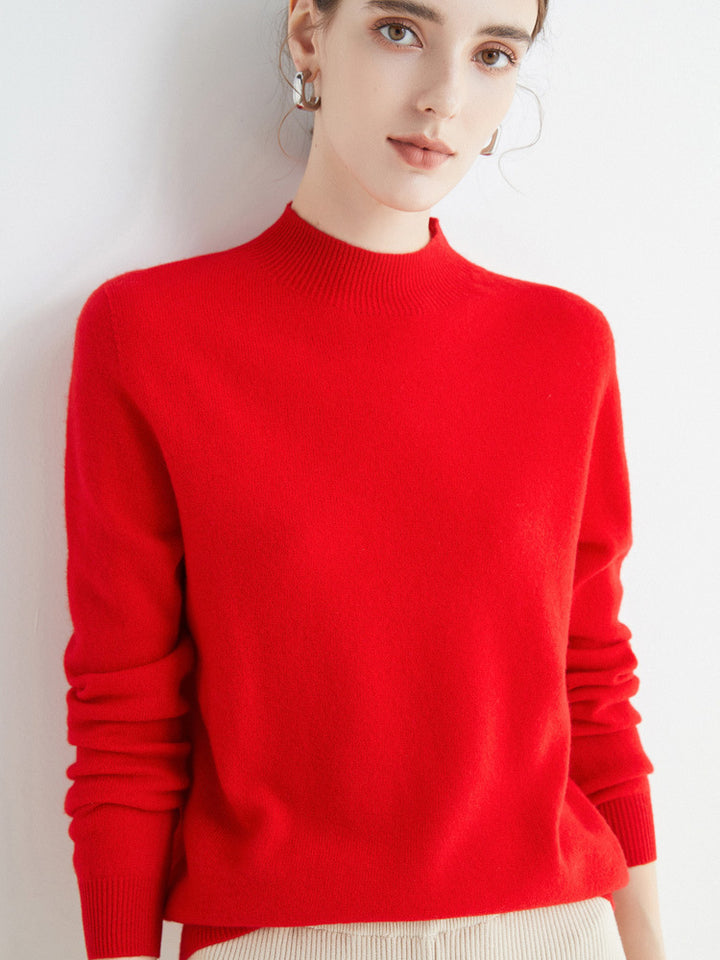 Half High Collar Pure Wool Women's Long Sleeved Knitted Base Sweater - Modefluss