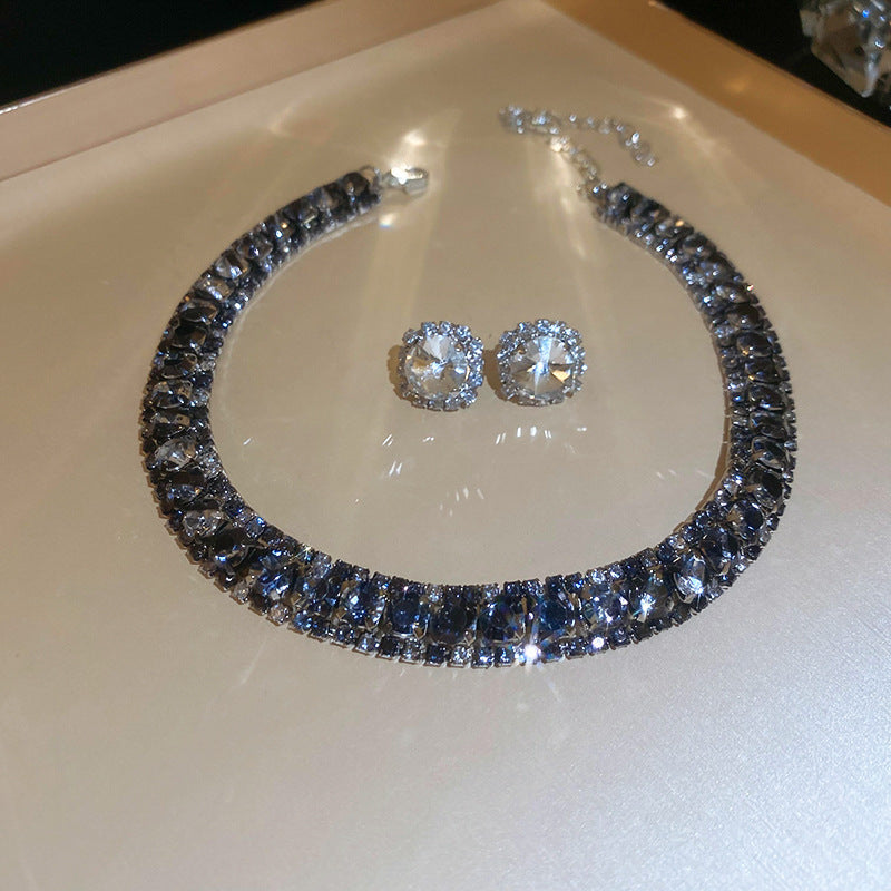 Diamond-embedded Square Earrings Necklace Special Interest Light Luxury Elegant High-grade Clavicle Chain - Modefluss