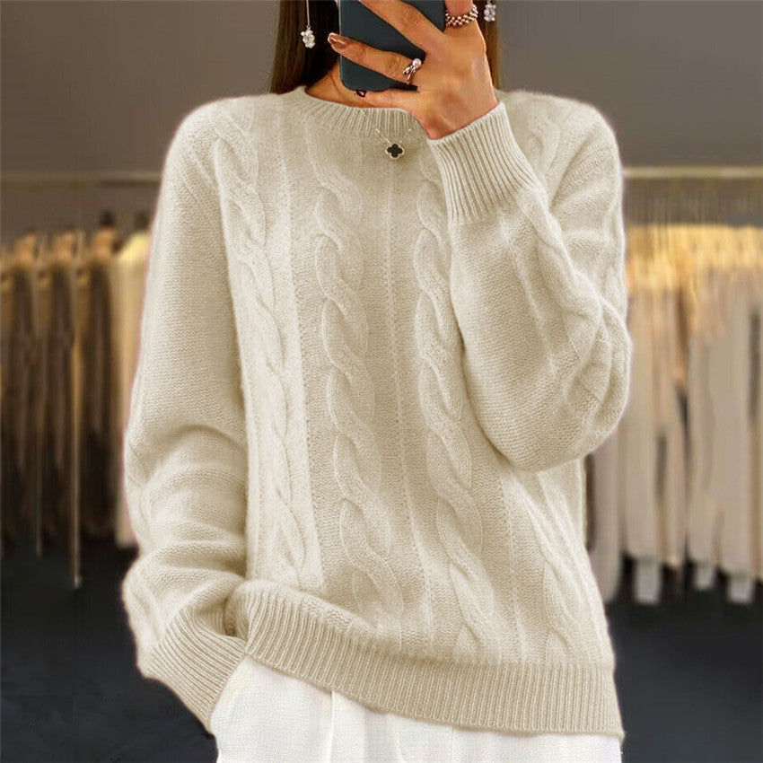 Fashion Retro Cable-knit Pullover Sweater Women - Modefluss
