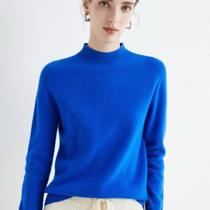 Half High Collar Pure Wool Women's Long Sleeved Knitted Base Sweater - Modefluss