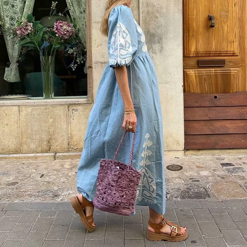 Printed Backless Lace-up Dress - Modefluss