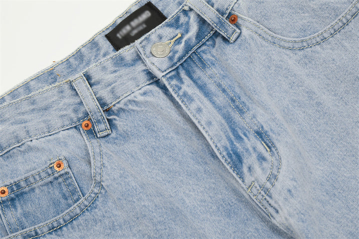 Wash Light Color Denim Straight-leg Pants Casual Loose Trousers - Modefluss